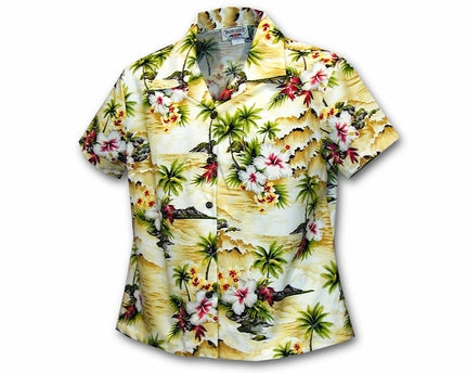 Diamond Head Beach Maize Women's Fitted Hawaiian Shirt