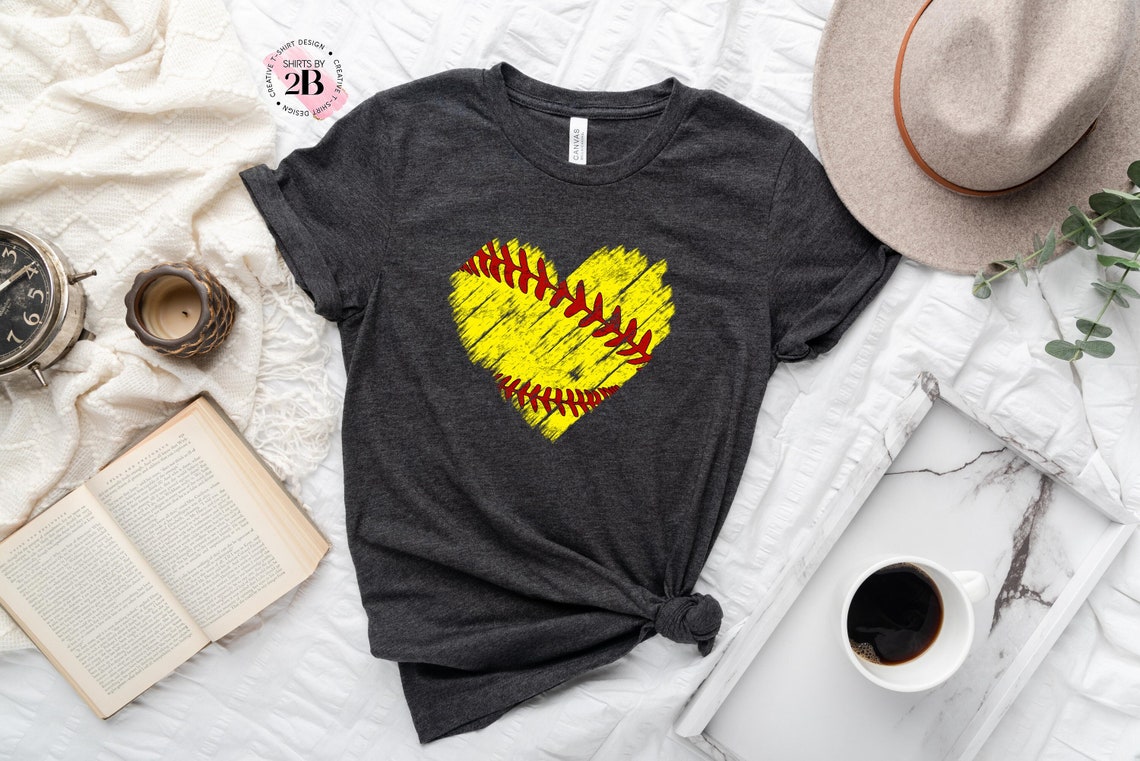 Distressed Softball Heart Shirt, Softball Shirt