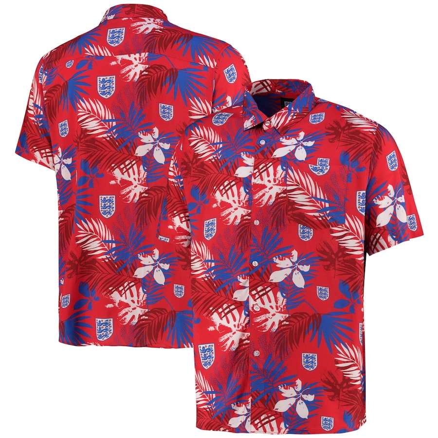 England Hawaiian Shirt - Red - Mens
