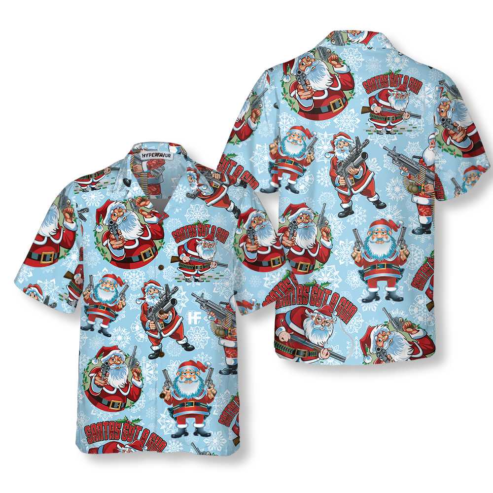 Funny Santa Claus With Machine Gun Christmas Hawaiian Shirt