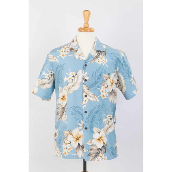 Hibiscus Cotton Aloha Shirt Light Blue