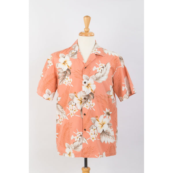 Hibiscus Cotton Aloha Shirt Peach