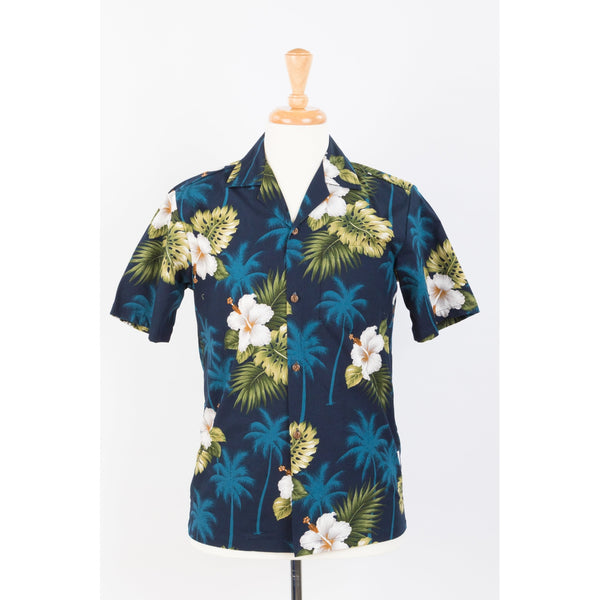 Hibiscus and Palm Tree Cotton Aloha Shirt