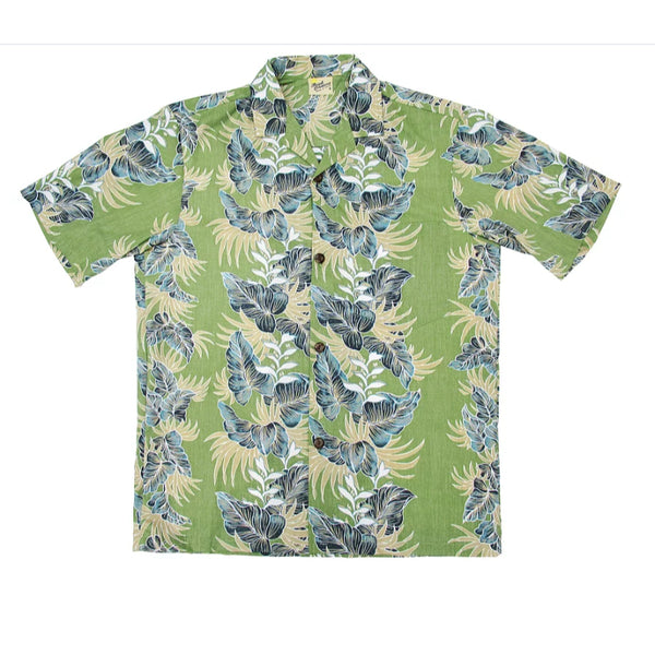 Leafy Panel Print Work Hawaiian Shirt Green