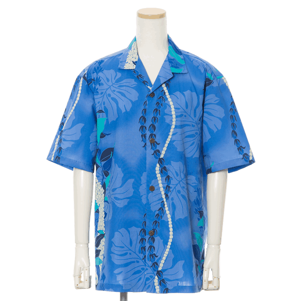 Lei Print Hawaiian Shirt Blue