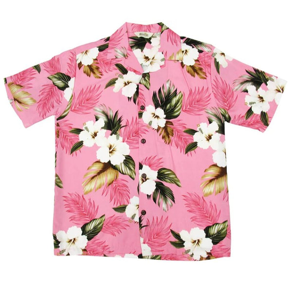 Light Pink Hibiscus Print Aloha Shirt