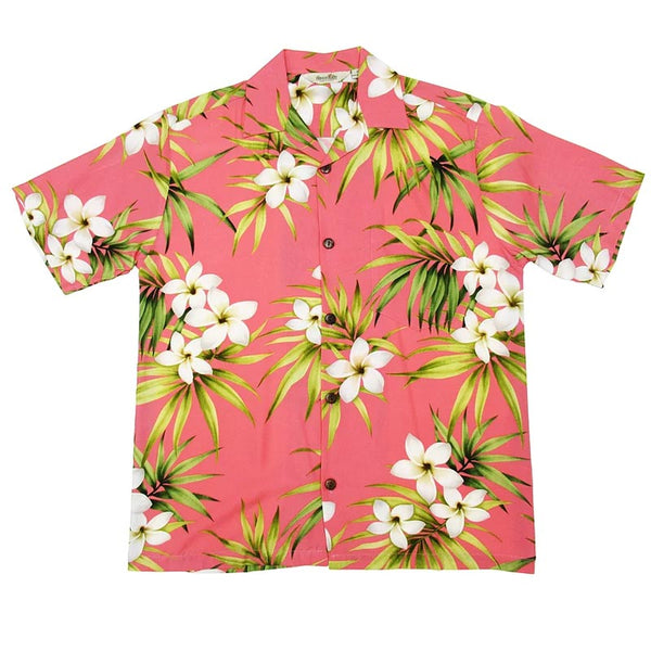 Light Pink Plumeria Print Rayon Aloha Shirt