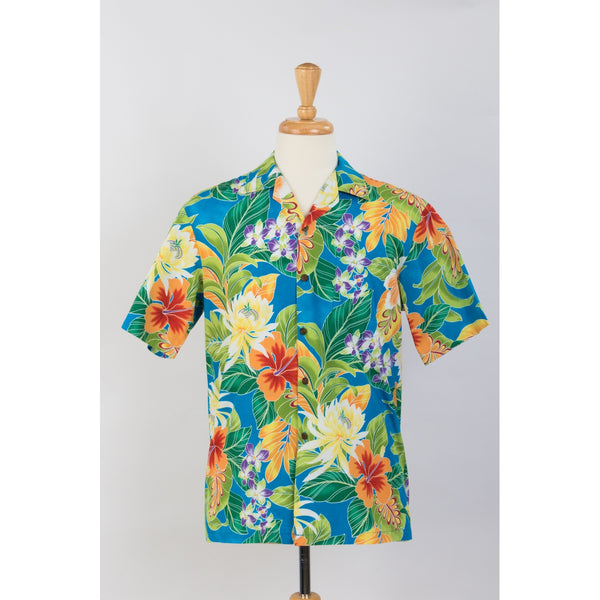Paradise Tropical Print Aloha Shirts Sky Blue