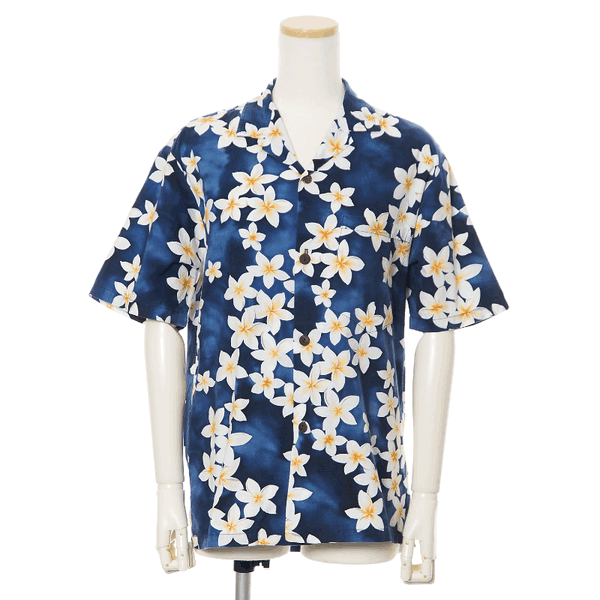 Plumeria Shower Cotton Hawaiian Shirt Blue