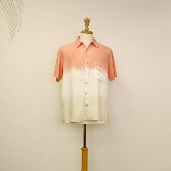Salmon Pink & Ivory Dye Design Aloha Shirt
