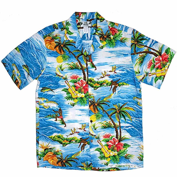 Surfing Wave and Ukulele Fun Print Aloha Shirt