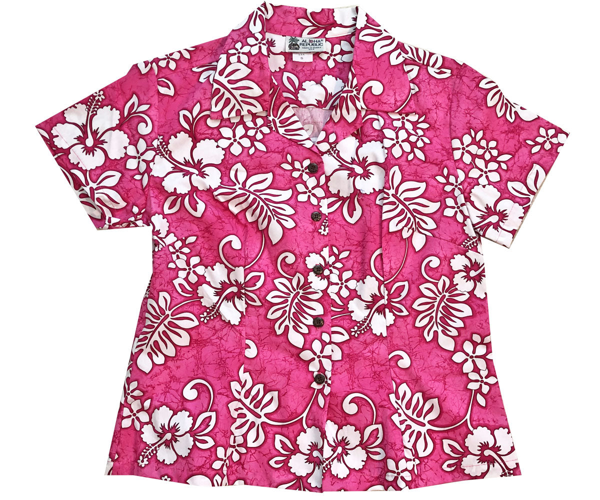 Tropic Flavor Pink Fitted Women's Hawaiian Shirt