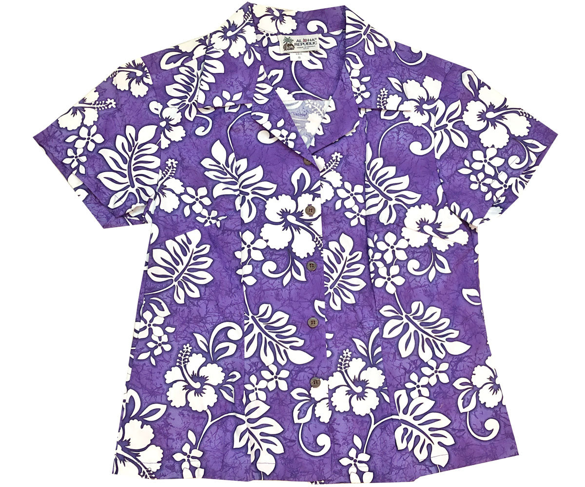 Tropic Flavor Purple Fitted Women's Hawaiian Shirt