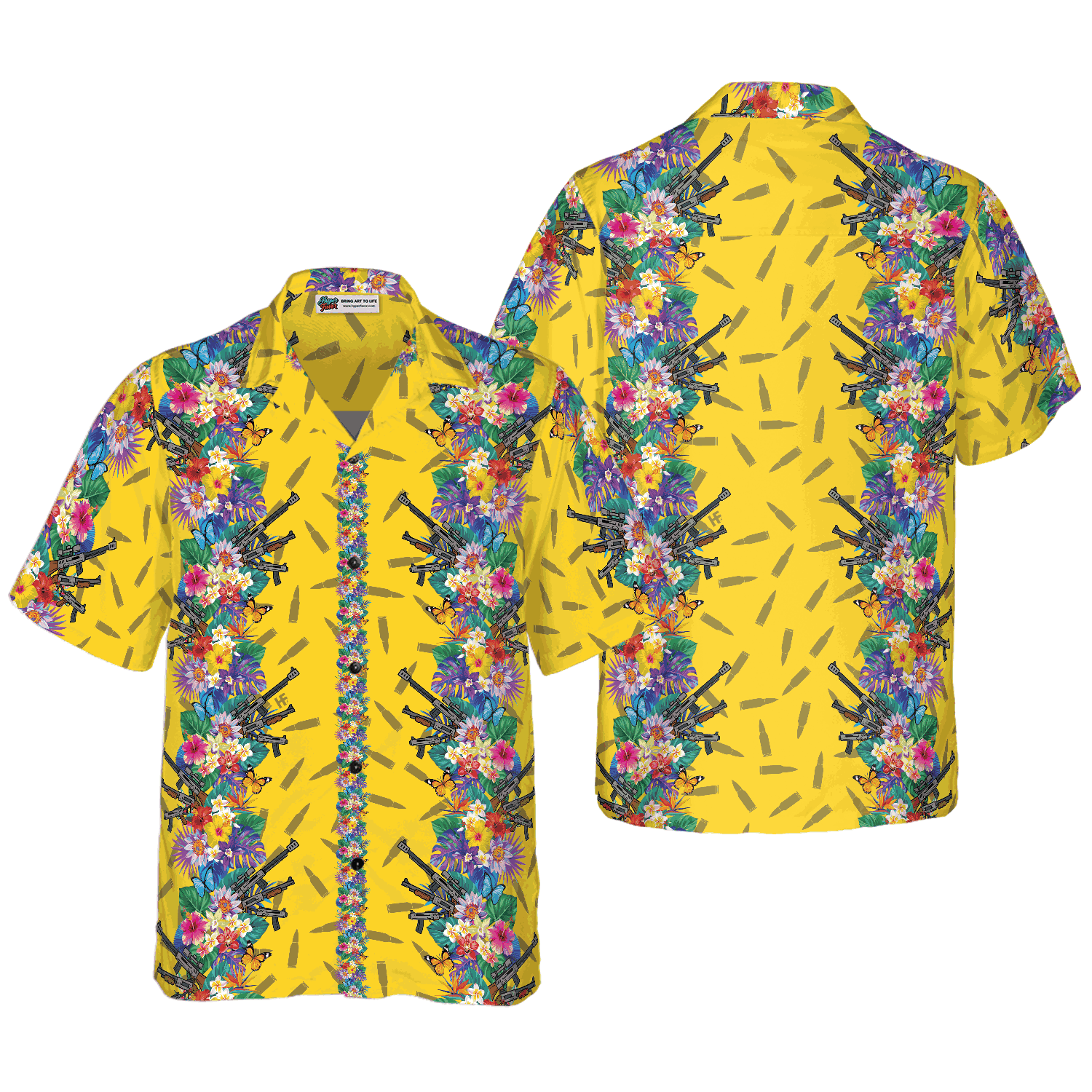 Vibrant Tropical Gun And Bullet Hawaiian Shirt