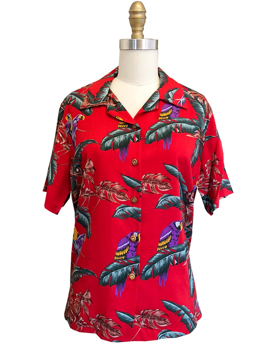 Women's Jungle Bird Red Magnum PI Camp Shirt