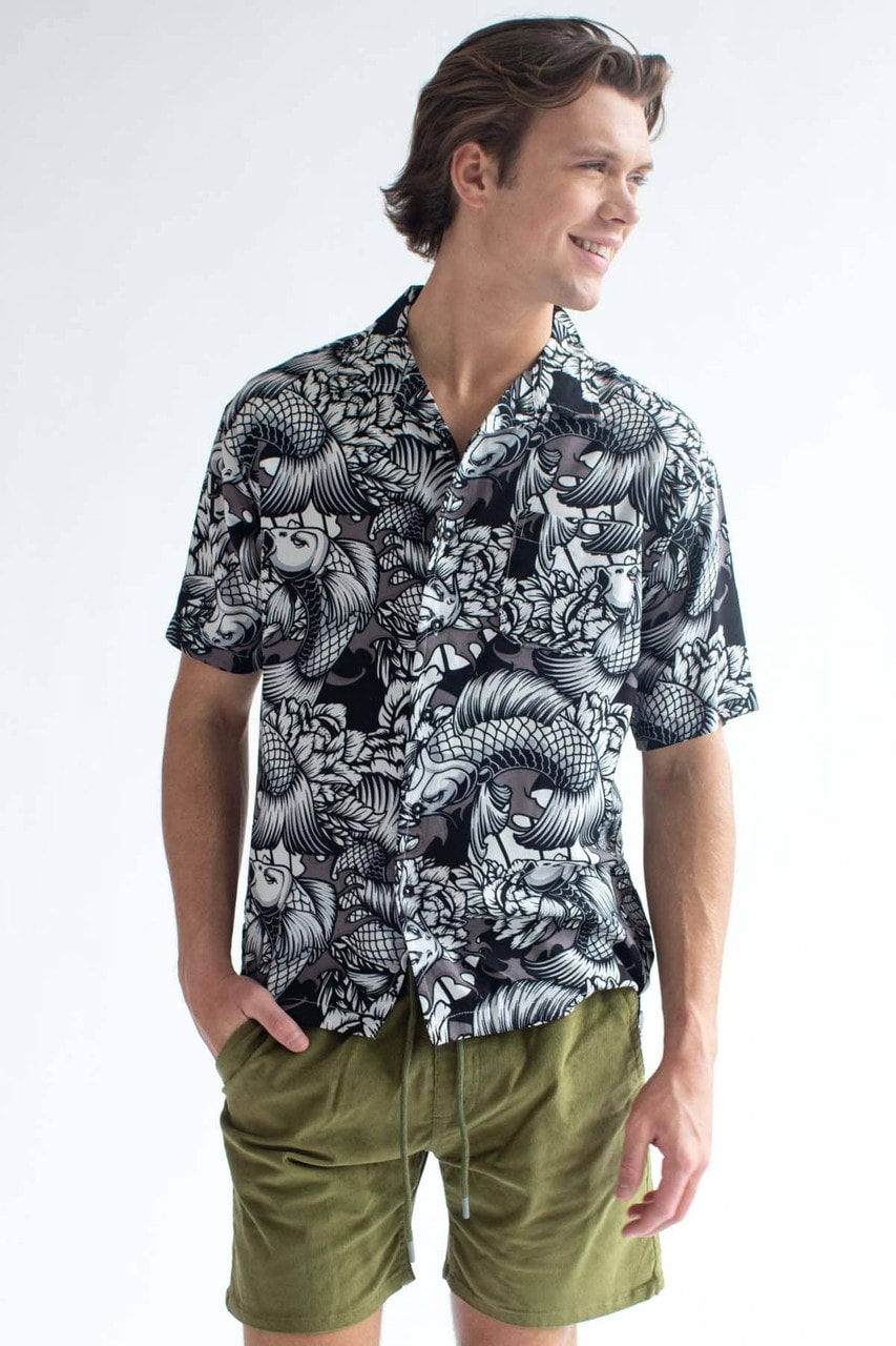 Black & White Koi Hawaiian Shirt