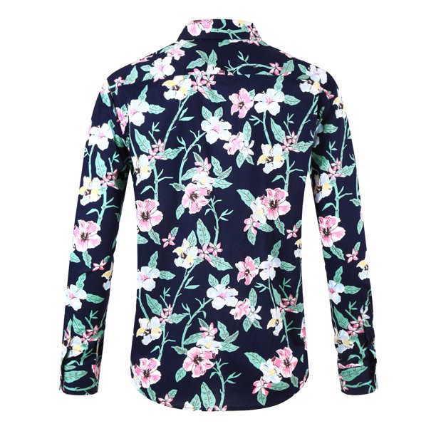 Lars Amadeus Men's Flower Palm Long Sleeve Button Down Hawaiian Shirt